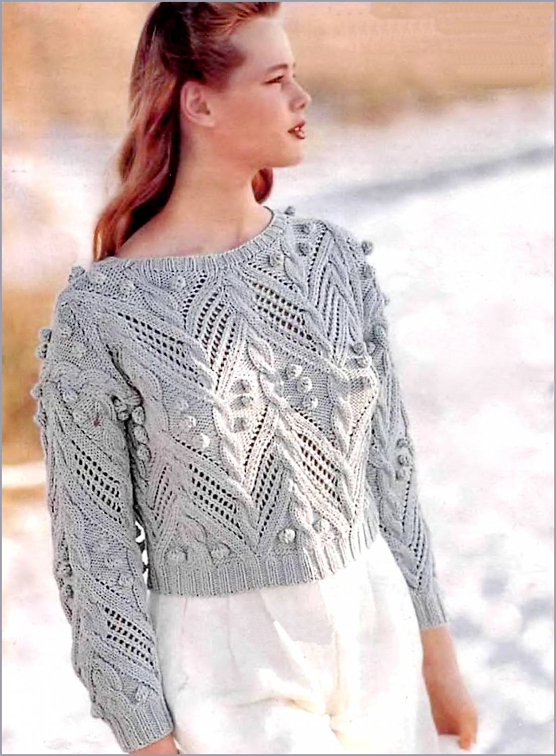 Пуловер изящный «Аранская романтика» вязанный спицами. Схема
