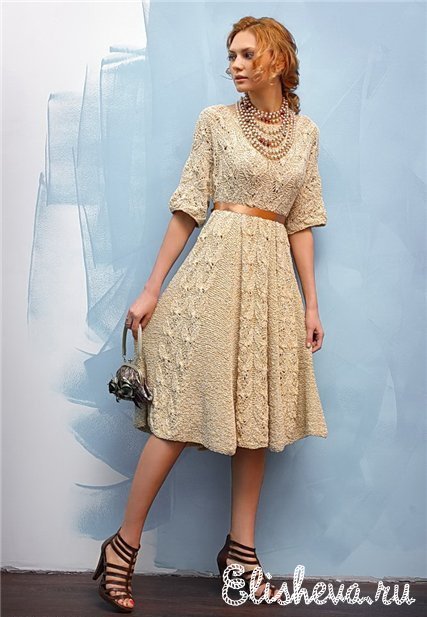 Платье в винтажном стиле вязаное спицами