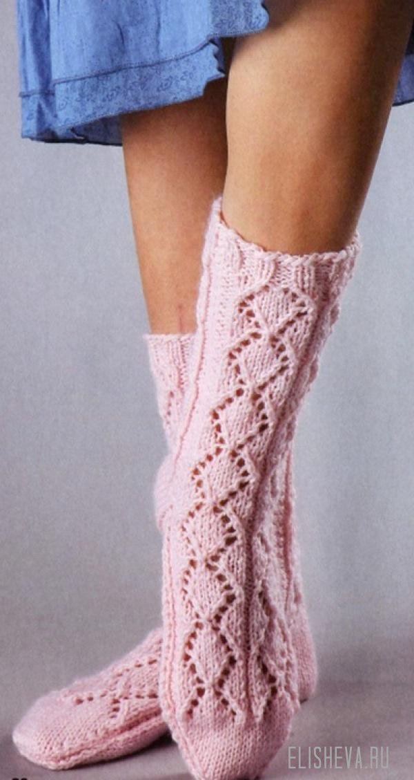 Ажурные, высокие носки "Pink Dreams", вязаные спицами