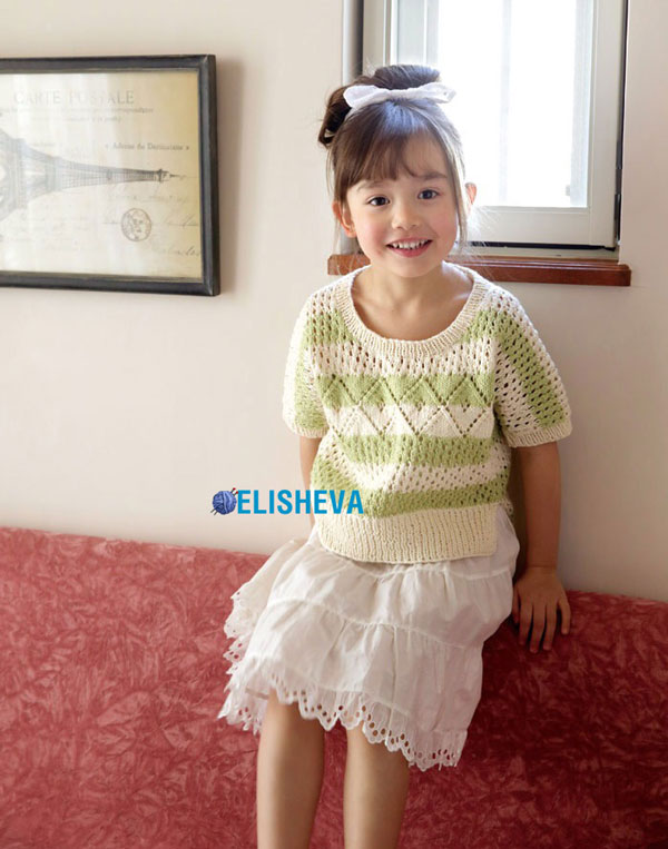 Ажурный пуловер для девочки с цельнокроеным рукавом от Pierrot Design Studio