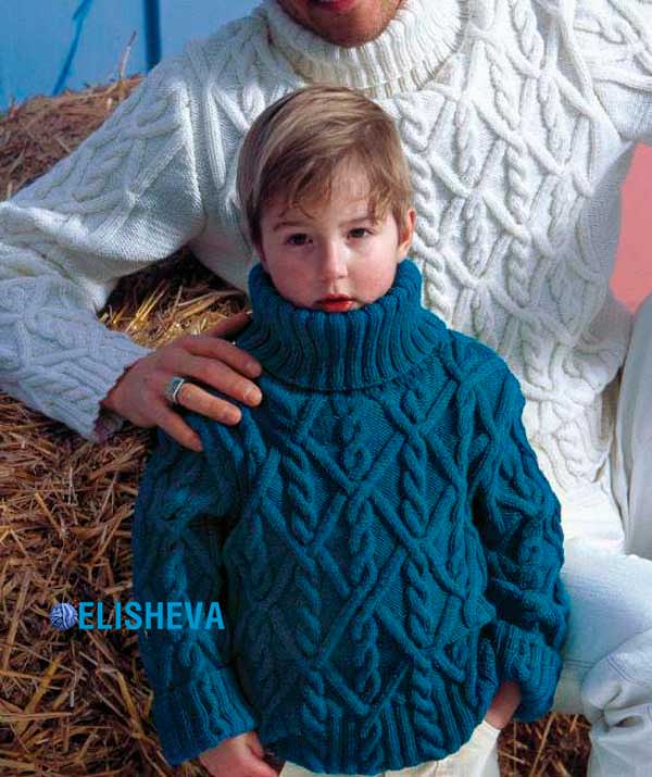 Объемный детский свитер с аранами для мальчика. Бесплатное описание и схема