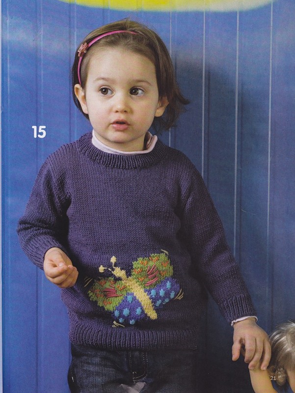Детский пуловер с бабочкой вязанный спицами
