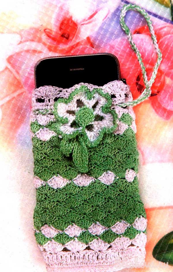 Чехол для мобильного телефона с цветком вязаный крючком