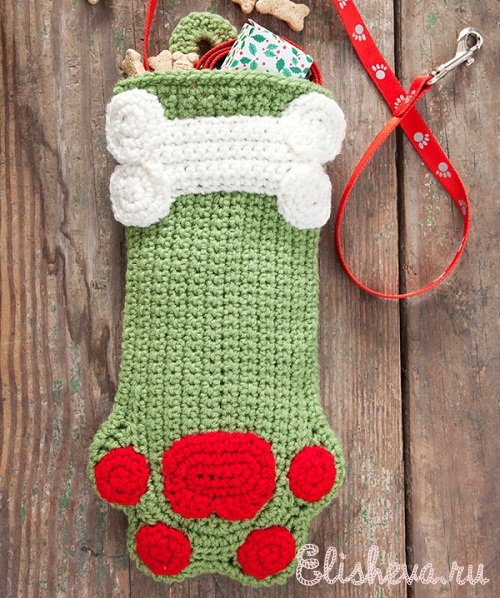 Рождественский носок – собачья лапка вязаный крючком