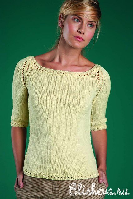 Пуловер лимонного цвета вязаный спицами