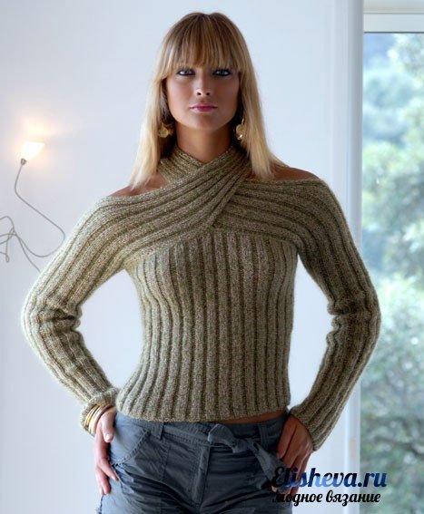Оригинальный пуловер "Объятия страсти" вязаный спицами