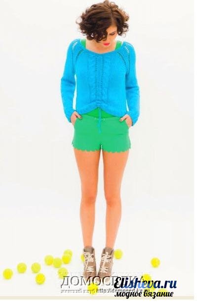 Пуловер цвета морской волны от Louisa Harding вязаный спицами