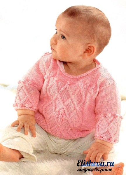 Детский пуловер с шишками "Ути-пути" вязаный спицами