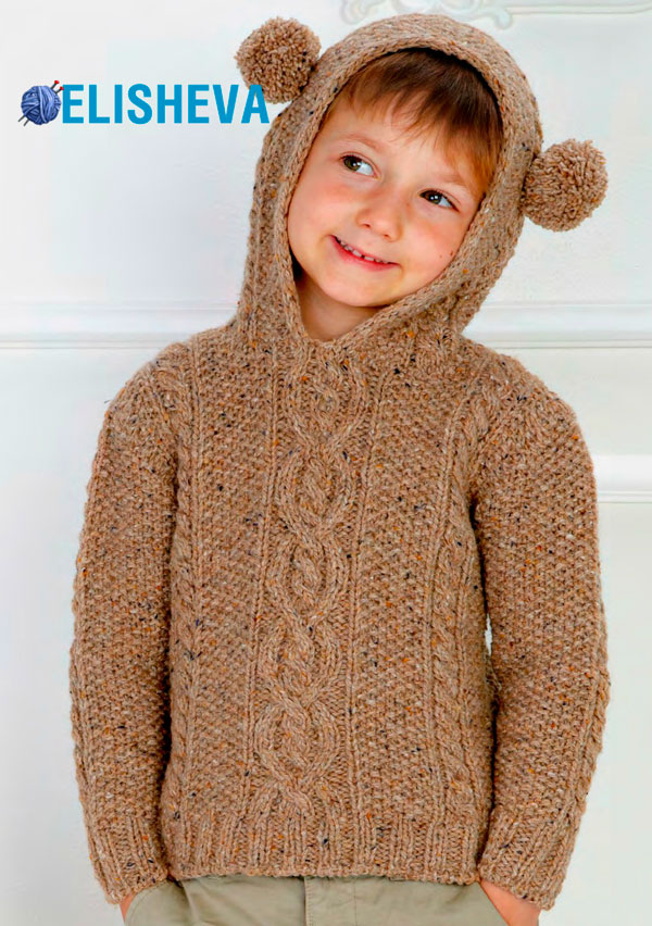 Пуловер с капюшоном «Очаровательный мишка» от Mondial, для мальчика, вязаный спицами