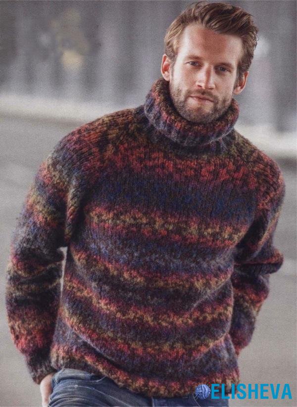 Мужской свитер с рукавами реглан, вязаный спицами