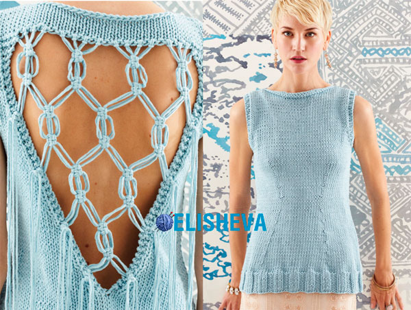 Нарядный топ с открытой спиной "Macrame" от Vogue Knitting, вязаный спицами