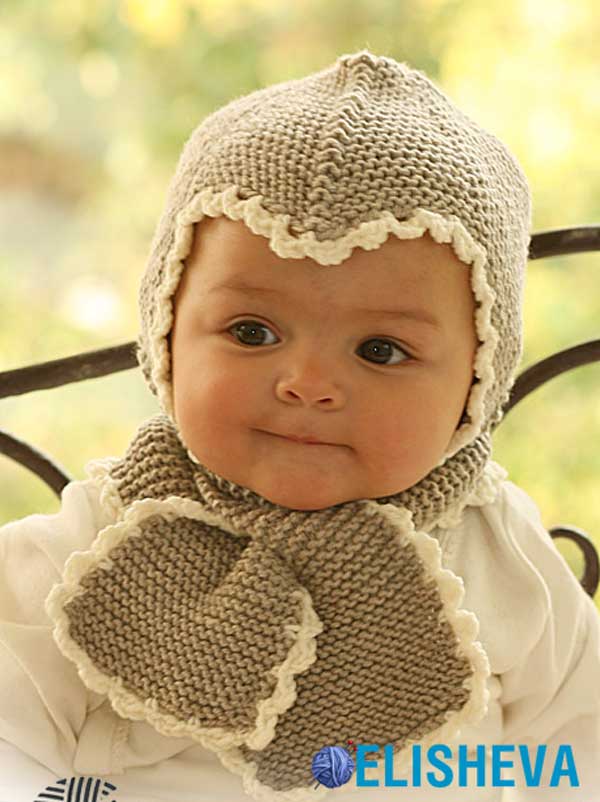 Чепчик и шарфик спицами для малыша от Drops Design, вязаные спицами и крючком
