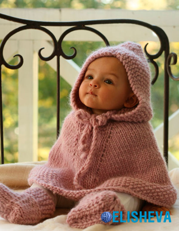Пончо с капюшоном для малыша от 1 месяца до 4 лет от Drops Design, вязаное спицами