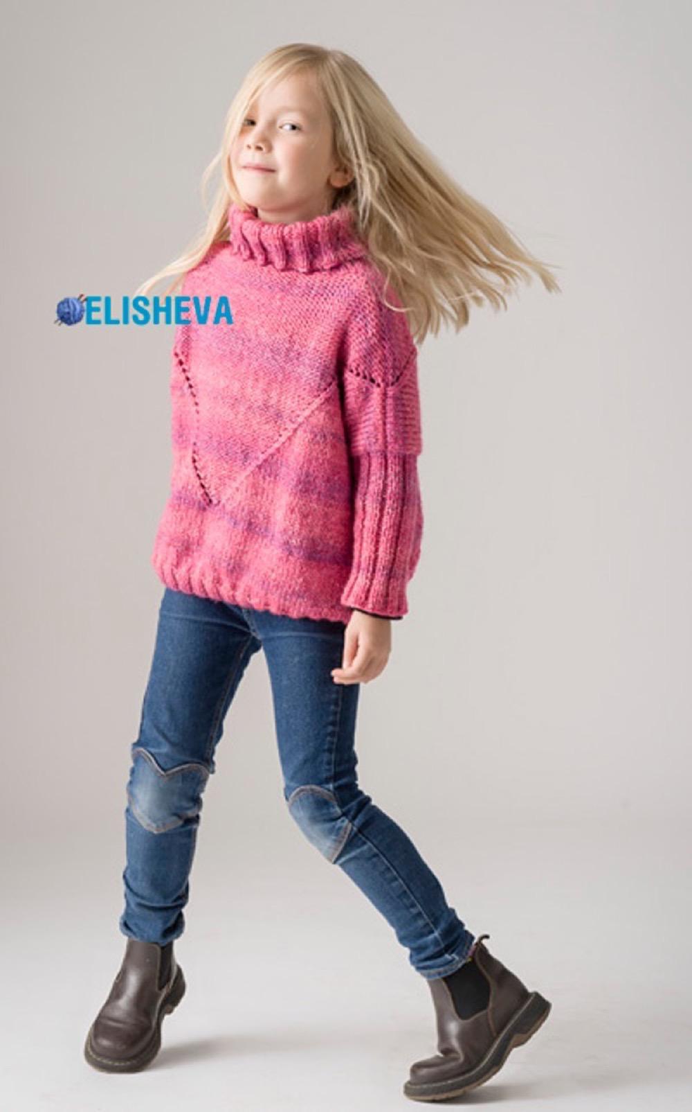 Розовый свитер для девочки от Sisko Salpakivi вязаный спицами