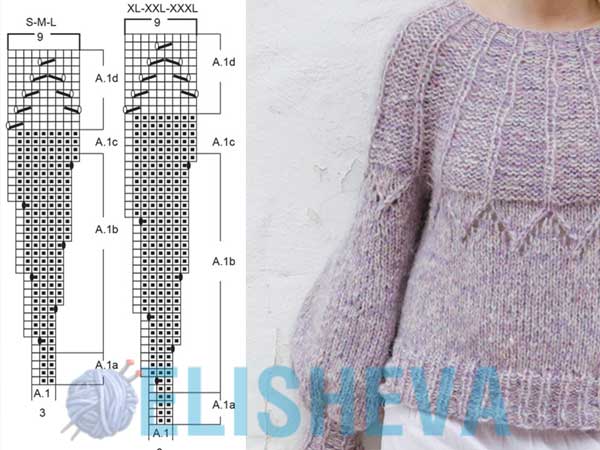 Схема вязания свитера со спущенным плечом