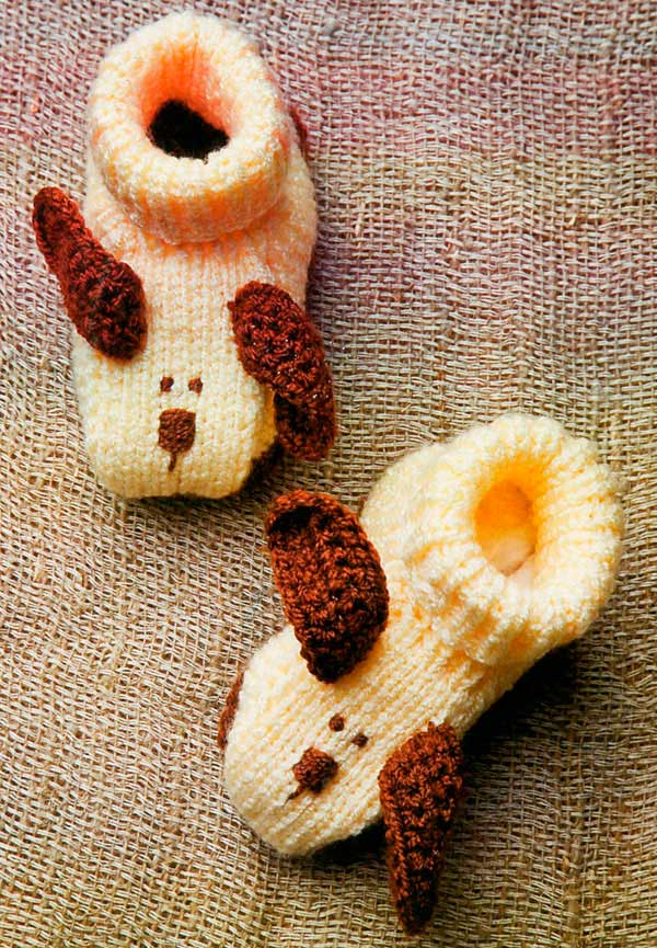 Тапочки для малыша «Веселые щенки» из журнала «Вязаный креатив» вязаные крючком и спицами